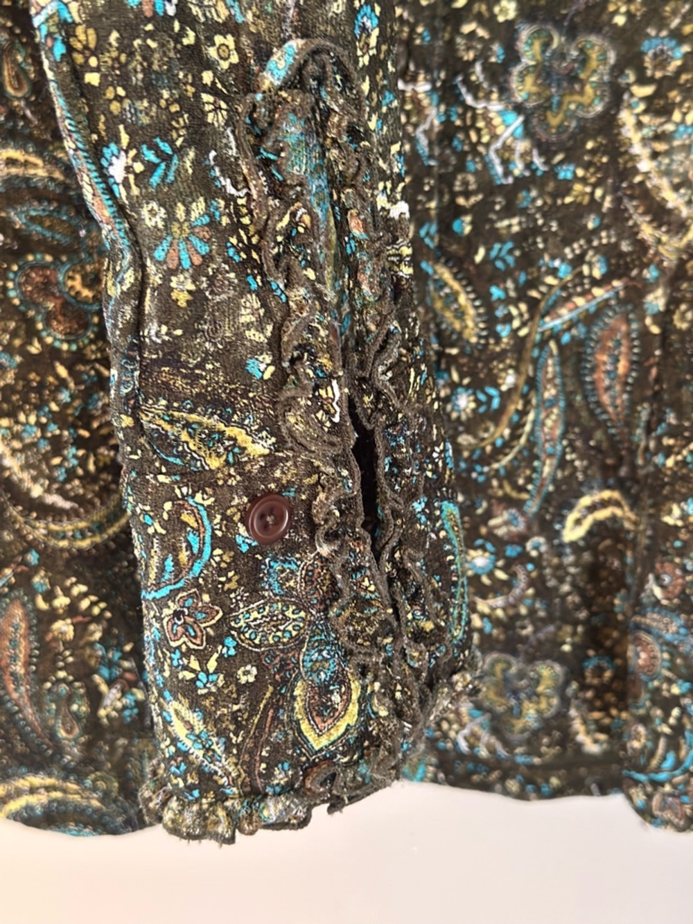 INC International concepts M Green and Black Paisley V-Neck Blouse Y2K Medium - Picture 4 of 10